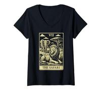 Femme Carte de Tarot The Safari Lion Elephant African Big Five T-Shirt avec Col en V