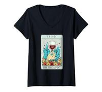 Femme Carte de Tarot Vintage Mystique Wine Graphic T-Shirt avec Col en V