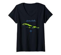 Femme Carte des Grandes Antilles Cuba Jamaïque Hispaniola Porto Rico T-Shirt avec Col en V