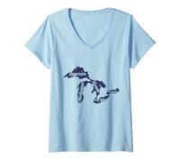Femme Carte des Grands Lacs du Michigan Vintage Pride T-Shirt avec Col en V