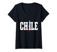 Femme Carte du Chili avec Drapeau National T-Shirt avec Col en V