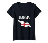 Femme Carte du Drapeau de la Géorgie Sakartvelo Pride Caucase Tbilissi T-Shirt avec Col en V