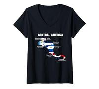 Femme Carte du Drapeau de l'Amérique Centrale pour Voyageurs et explorateurs T-Shirt avec Col en V