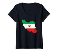 Femme Carte du Drapeau de l'Iran Couleurs avec cœur T-Shirt avec Col en V