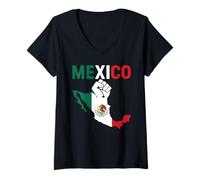 Femme Carte du Drapeau du Mexique résistant à la fierté Mexicaine Chicano Chingona Migra T-Shirt avec Col en V