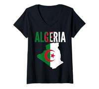 Femme Carte du Drapeau National de la fierté algérienne T-Shirt avec Col en V