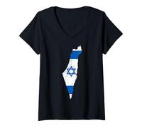 Femme Carte du Drapeau National d'Israël T-Shirt avec Col en V