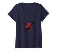 Femme Carte du Japon avec épée samouraï Terre des Guerriers T-Shirt avec Col en V