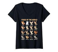 Femme Carte éducative des espèces de Renards du Monde T-Shirt avec Col en V