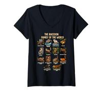 Femme Carte éducative des espèces mondiales de la Famille des ratons laveurs Procyonidae T-Shirt avec Col en V