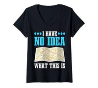 Femme Carte en Papier rétro « I Have No Idea What This is Funny Saying » T-Shirt avec Col en V