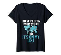 Femme Carte et icônes du Voyageur du Monde en Herbe T-Shirt avec Col en V