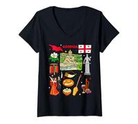Femme Carte géorgienne colorée, Culture et Patrimoine géorgiens T-Shirt avec Col en V