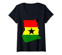 Femme Carte Graphique Ghanéen pour Papa Maman garçon Fille Ghana Nat'l Day Map T-Shirt avec Col en V