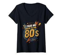 Femme Carte graphique vintage « Take Me Back to the 80's Memory Lane » T-Shirt avec Col en V