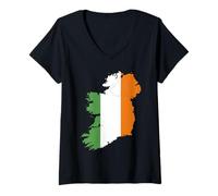 Femme Carte irlandaise et drapeau de l'Irlande Patrimoine de la Saint-Patrick T-Shirt avec Col en V
