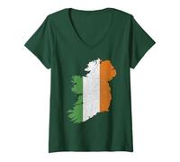Femme Carte irlandaise et drapeau de l'Irlande Patrimoine de la Saint-Patrick T-Shirt avec Col en V