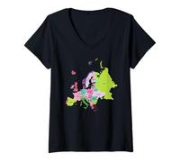 Femme Carte politique de l'Europe avec frontières et noms de pays 2 T-Shirt avec Col en V