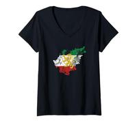Femme Carte Vintage Drapeau du Lion de l'Iran - Art Graphique Vieilli T-Shirt avec Col en V