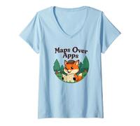 Femme Cartes sur Les Applications Funny Fox avec Map Outdoor Explorer T-Shirt avec Col en V