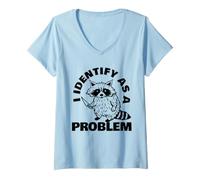 Femme Cartoon Raton Laveur I Identify as a Problem T-Shirt avec Col en V