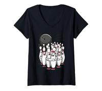 Femme Cartoon Scared Bowling Pins - Funny Sport Bowler Tee T-Shirt avec Col en V