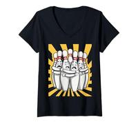 Femme Cartoon Scared Bowling Pins - Funny Sport Bowler Tee T-Shirt avec Col en V