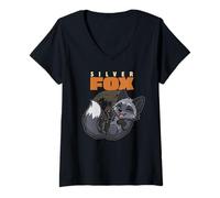 Femme Cartoon Silver Fox Race Animal Lover Cute Foxes T-Shirt avec Col en V