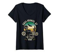 Femme CASA Grande AZ USA Hotrod Désert Coucher de Soleil Rétro T-Shirt avec Col en V