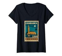 Femme Casablanca Affiche de Voyage Vintage Maroc T-Shirt avec Col en V