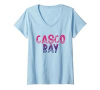 Femme Casco Bay Maine - Casco Bay ME 70's Retro T-Shirt avec Col en V