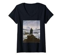 Femme Caspar David Friedrich Wanderer Above The Sea of Fog T-Shirt avec Col en V