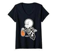Femme Casper Skeleton Costume Halloween T-Shirt avec Col en V
