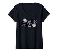 Femme Casper The Friendly Ghost Daisy Logo T-Shirt avec Col en V