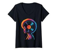 Femme Casque Audio Afro avec Vague Musicale vibrante pour Femme et Homme T-Shirt avec Col en V
