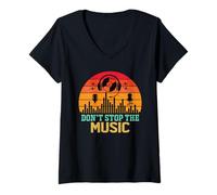 Femme Casque Audio rétro Don't Stop The Music Lover T-Shirt avec Col en V