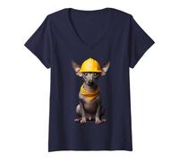 Femme Casque de travail pour chien American Hairless Terrier Jaune T-Shirt avec Col en V