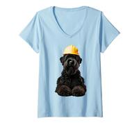 Femme Casque de travail pour chien terrier russe noir jaune T-Shirt avec Col en V