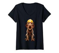 Femme Casque de travail Vizsla à poil dur jaune T-Shirt avec Col en V