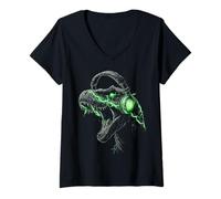 Femme Casque Dinosaure T-Shirt avec Col en V