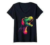 Femme Casque Dinosaure T-Shirt avec Col en V