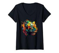 Femme Casque DJ Tiger Music Tiger Lover Graphic T-Shirt avec Col en V