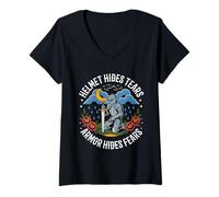 Femme Casque Masque Les Larmes Armure Cache Les peurs Chevalier Guerrier médiéval T-Shirt avec Col en V