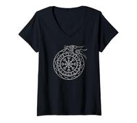 Femme Casque nordique Ouroboros T-Shirt avec Col en V