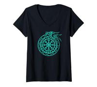 Femme Casque nordique Ouroboros T-Shirt avec Col en V