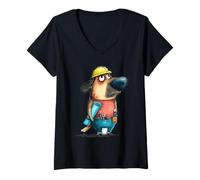 Femme Casque Rigide pour Chien de Construction T-Shirt avec Col en V