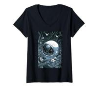 Femme Casque Spaceman Galactic Sky Moonlight Forest T-Shirt avec Col en V
