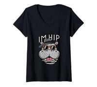 Femme Casquette I'm Hip Cool Hippo avec Lunettes de Soleil T-Shirt avec Col en V