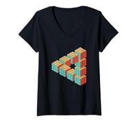 Femme Casse-tête Penrose Triangle Speed Cubing Vintage T-Shirt avec Col en V