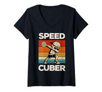 Femme Casse-tête Speed Cuber Speed Cubing Vintage T-Shirt avec Col en V